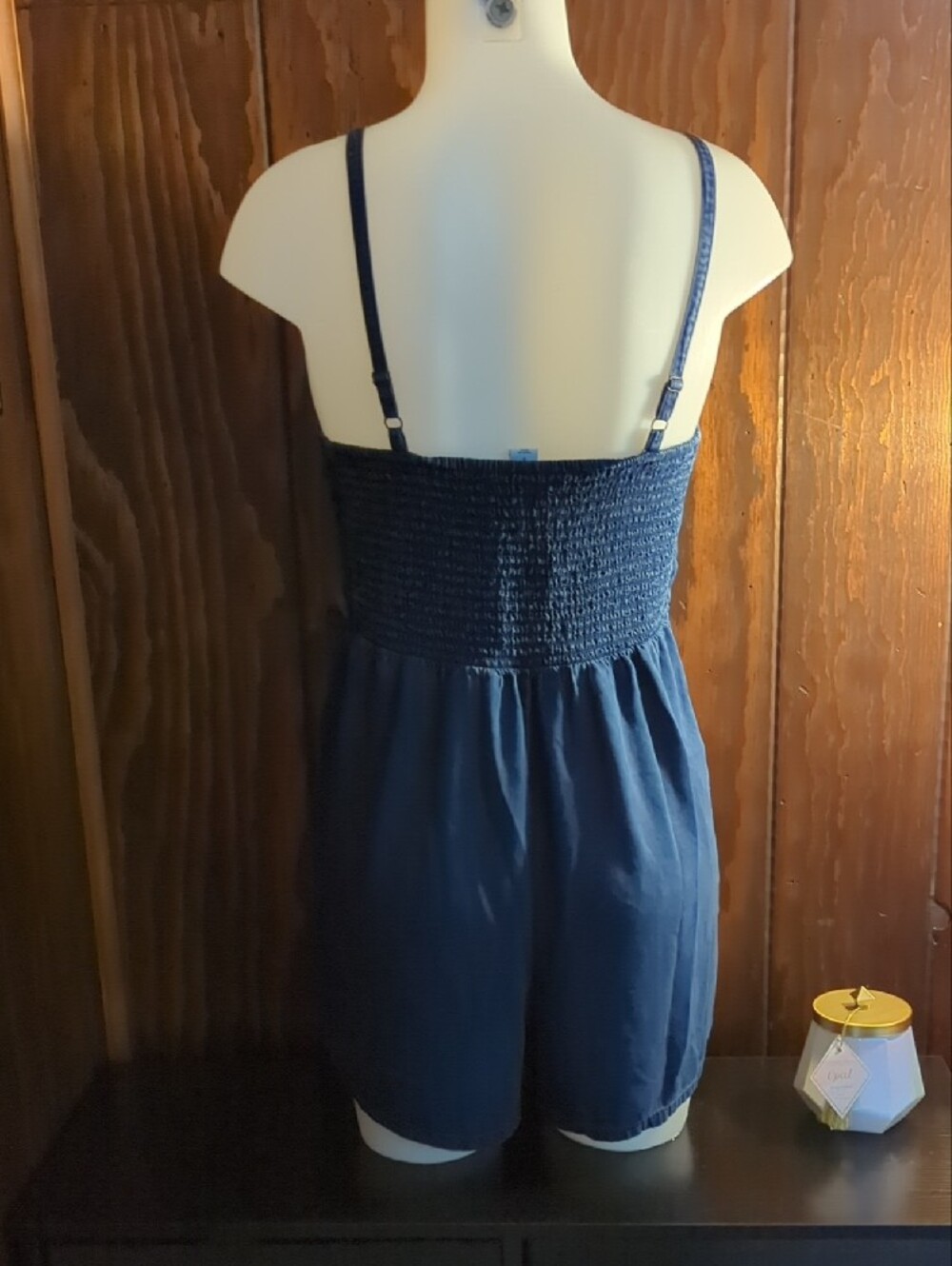 Navy Blue Sleeveless Square-Neck Romper Onesie Size Small - Picture 4 of 16